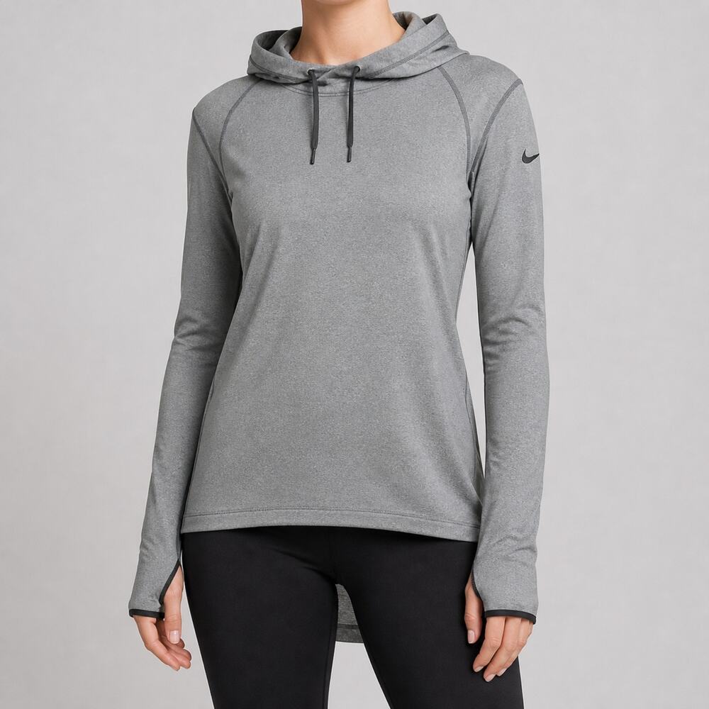 Nike Pro Dri-FIT Pullover Hoodie Womens Large Gray Long Sleeve Running Athletic